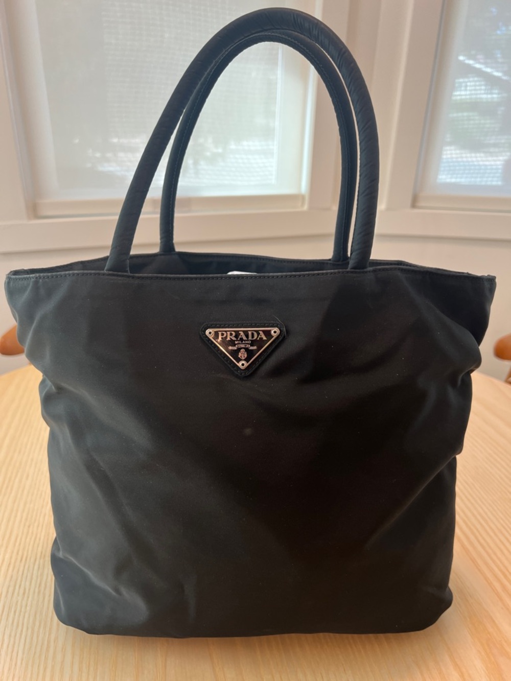 Prada Black Nylon Shopper Tote with Triangle Logo